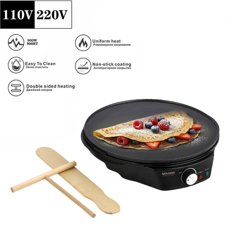 Crepe Maker Griddle - 110V Elektrische crêpepan, pannenkoekenplaat, loempiamaker voor
