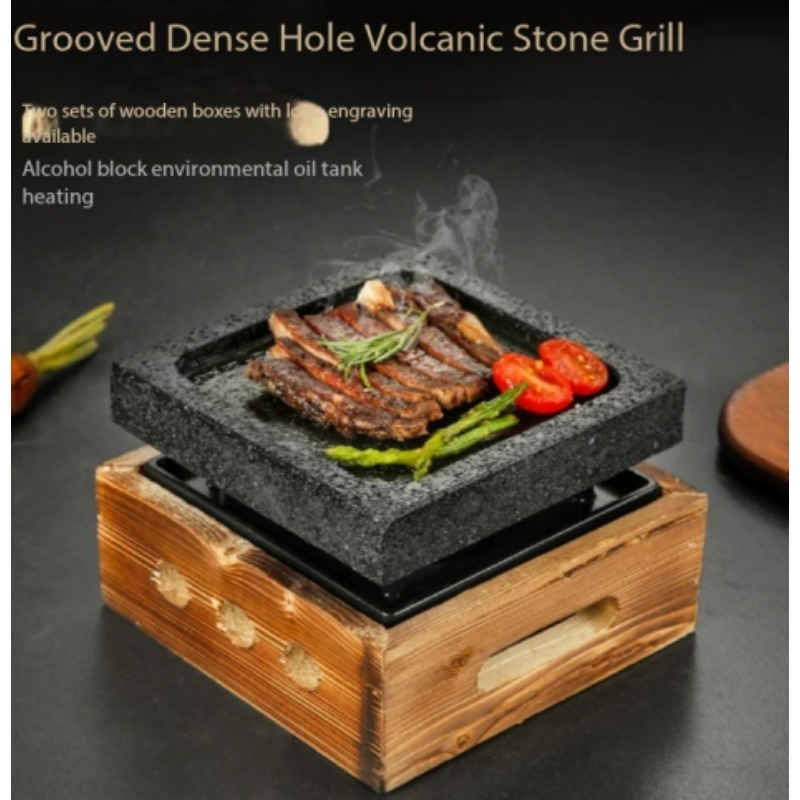 Teppanyaki Grill Table - Gegroefde, dichte, geperforeerde vulkanische rots barbecuepan,