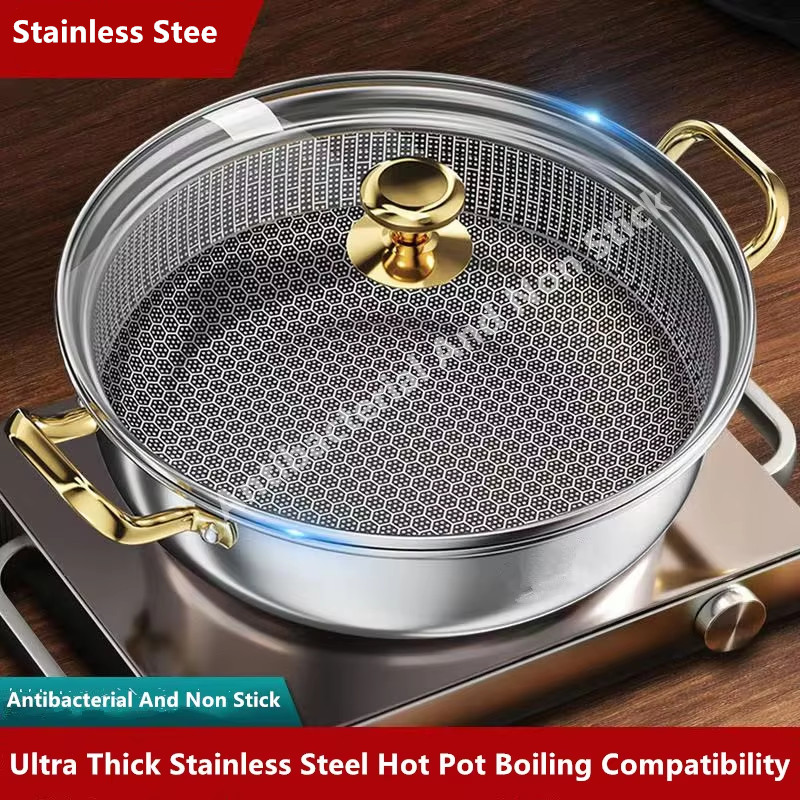 Soup Kettle Warmer - 30 Cm Roestvrijstalen Soeppan Wok Non-stick