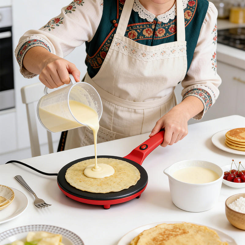Crepe Maker Griddle - Eenzijdig verwarmde elektrische crêpemaker, huishoudelijk, anti-verbrandingshandvat,